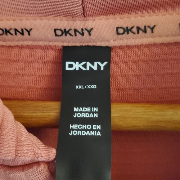 DKNY Ribbed Zip Hoodie in Dusty Rose Pink - Picture 2 of 4